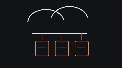 Dunkle einfache Strichzeichnung einer Cloud über Servern zur Amazon-AWS-Analyse