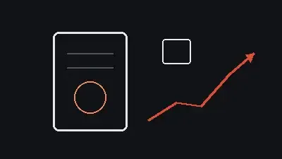 Dunkle einfache Strichzeichnung einer Anleihe neben einer steigenden Renditekurve und einem Chip