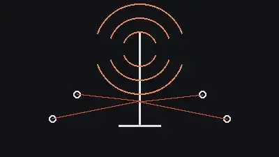 Dunkle einfache Strichzeichnung eines Funkmasts und Glasfasernetzes zur Deutsche-Telekom-Analyse