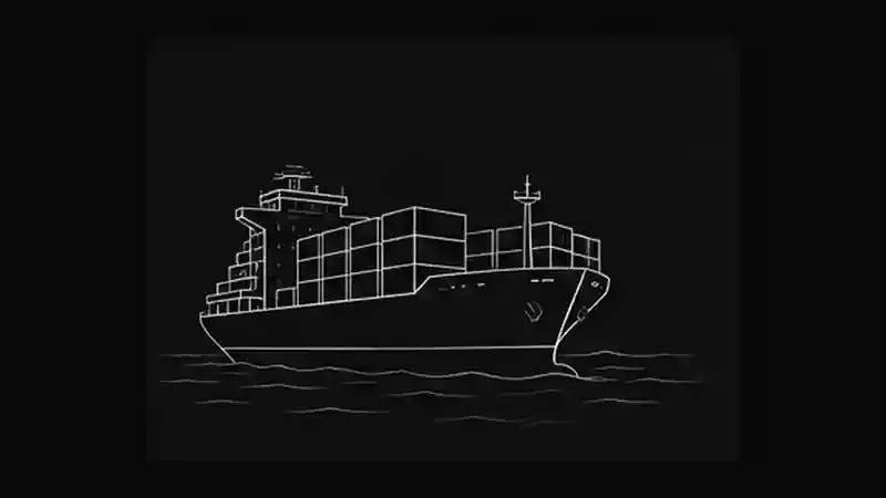 Dunkle einfache Strichzeichnung eines Containerschiffs auf dem Meer für die Hapag-Lloyd-Analyse