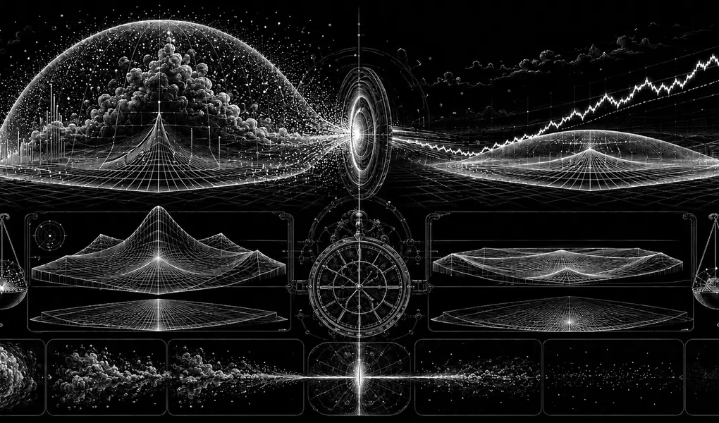 Black-and-white editorial illustration of implied volatility collapsing after an earnings event