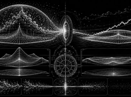 Black-and-white editorial illustration of implied volatility collapsing after an earnings event