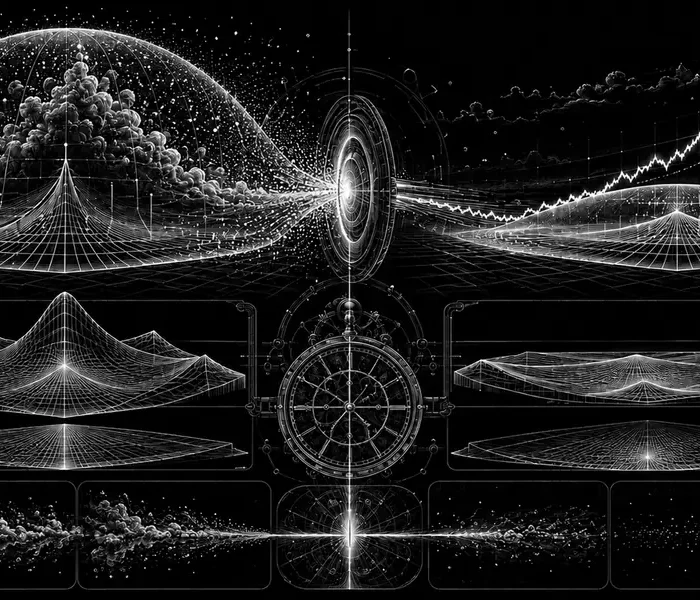 Black-and-white editorial illustration of implied volatility collapsing after an earnings event