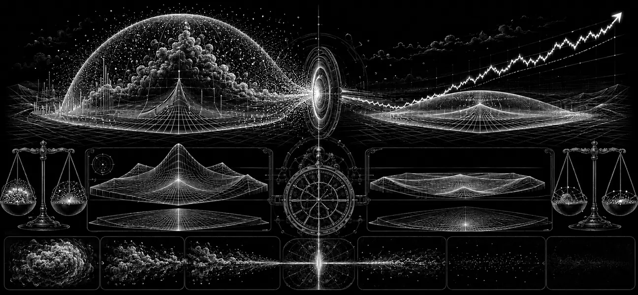 Black-and-white editorial illustration of implied volatility collapsing after an earnings event