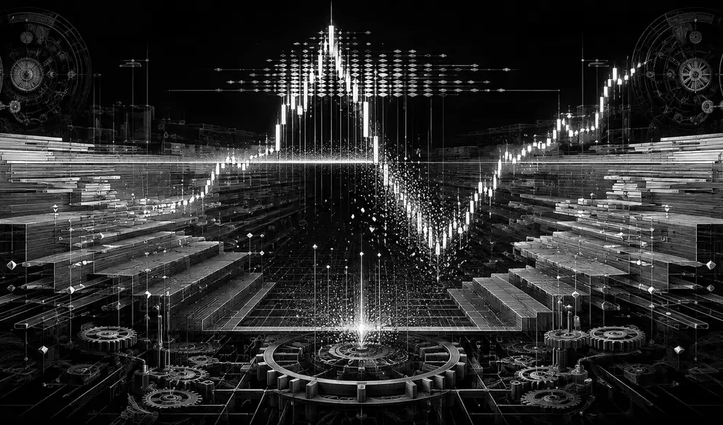 Black-and-white editorial illustration of a liquidity sweep through clustered market orders