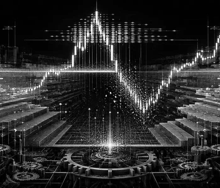 Black-and-white editorial illustration of a liquidity sweep through clustered market orders