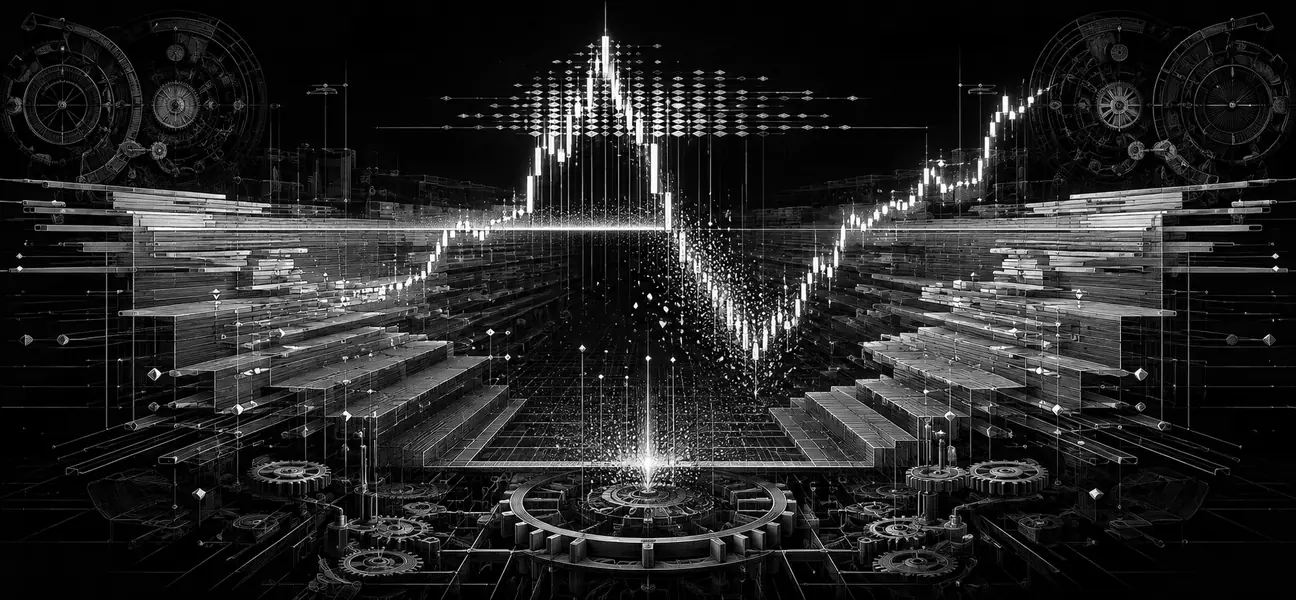 Black-and-white editorial illustration of a liquidity sweep through clustered market orders