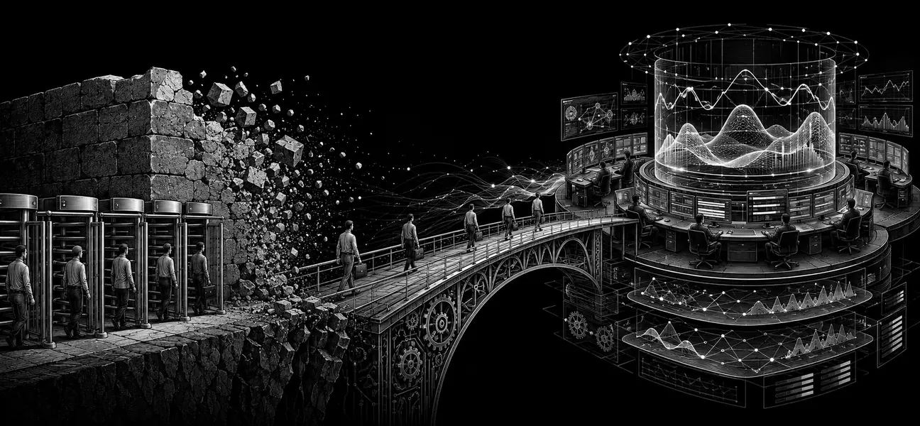 Black-and-white editorial illustration of the 2026 US shift from PDT counting to intraday margin monitoring