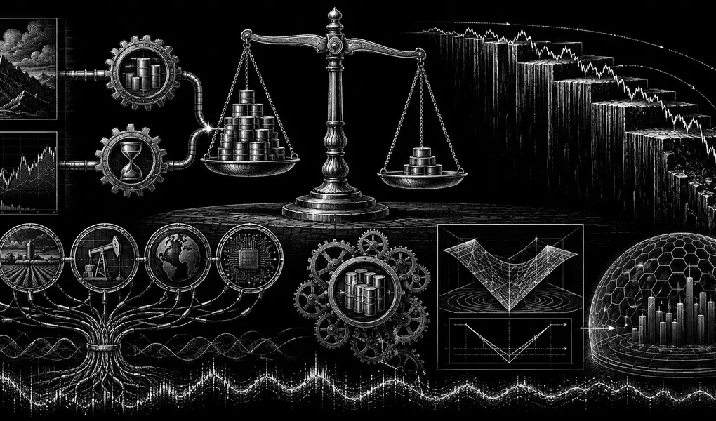 Black-and-white editorial illustration of position sizing, stop distance and portfolio risk