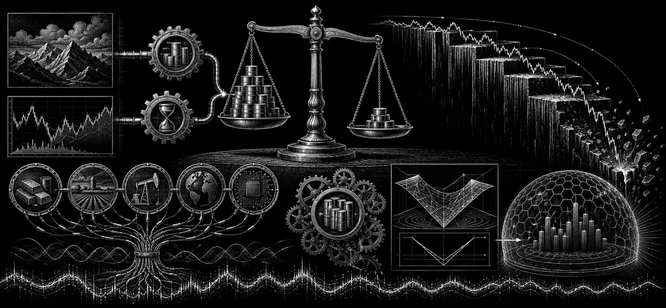 Black-and-white editorial illustration of position sizing, stop distance and portfolio risk