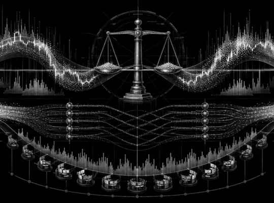 Black-and-white editorial illustration of volume-weighted price and institutional execution