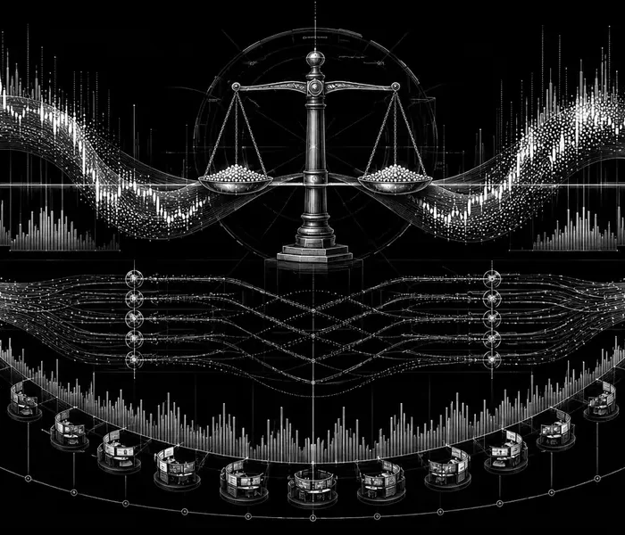 Black-and-white editorial illustration of volume-weighted price and institutional execution