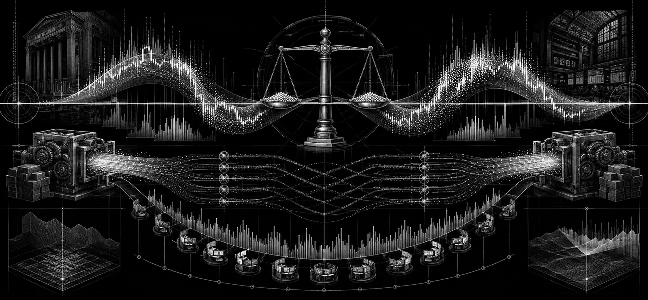 Black-and-white editorial illustration of volume-weighted price and institutional execution