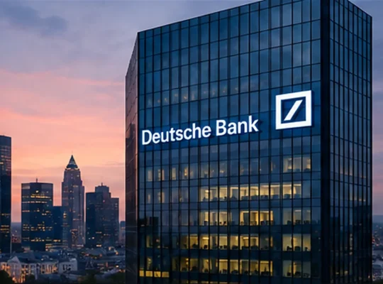 Frankfurter Bankenskyline bei Abendlicht – Deutsche-Bank-Aktie 2026