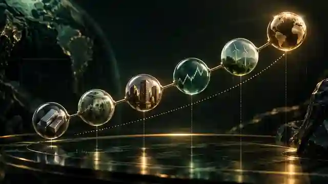 Text-free editorial illustration of diversified global assets arranged along an ascending portfolio construction path