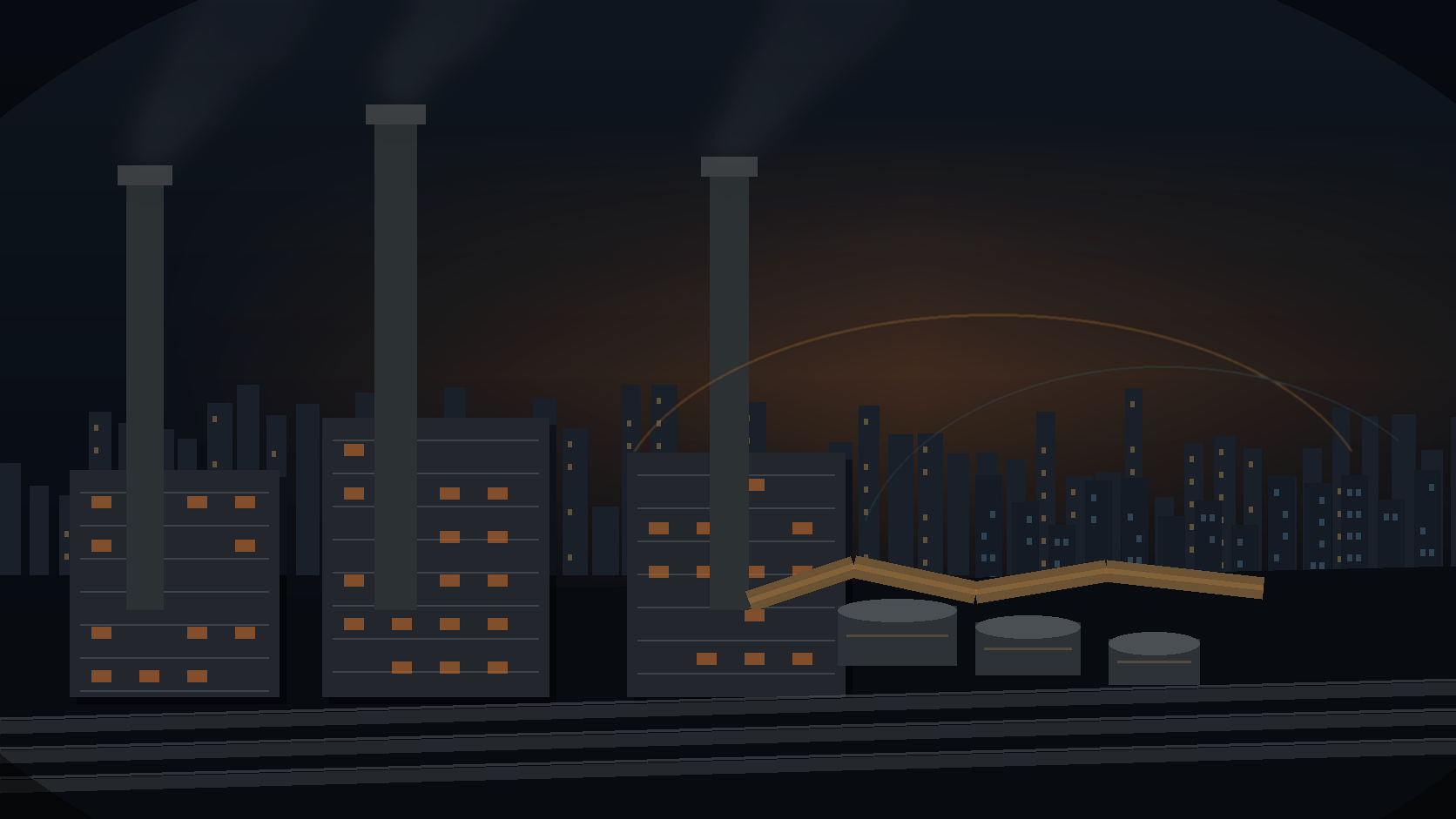 Textfreies Editorial-Motiv aus schwerer Industrie, Energieinfrastruktur und urbaner Zivilwirtschaft als Symbol für Russlands Kriegswirtschaft