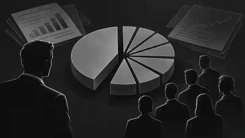 Monochrome illustration of ownership being divided among shareholders, representing share dilution