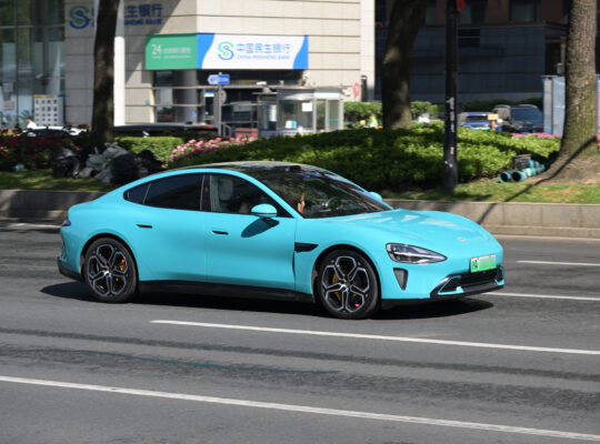 Blue Xiaomi SU7 in Shanghai - Xiaomi stock 2026